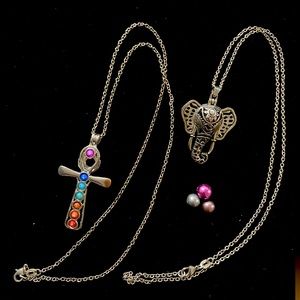 4 pc set plus 6 pearls Ankh Chakra, Lucky Elephant with 2x20” 925 Silver Chains